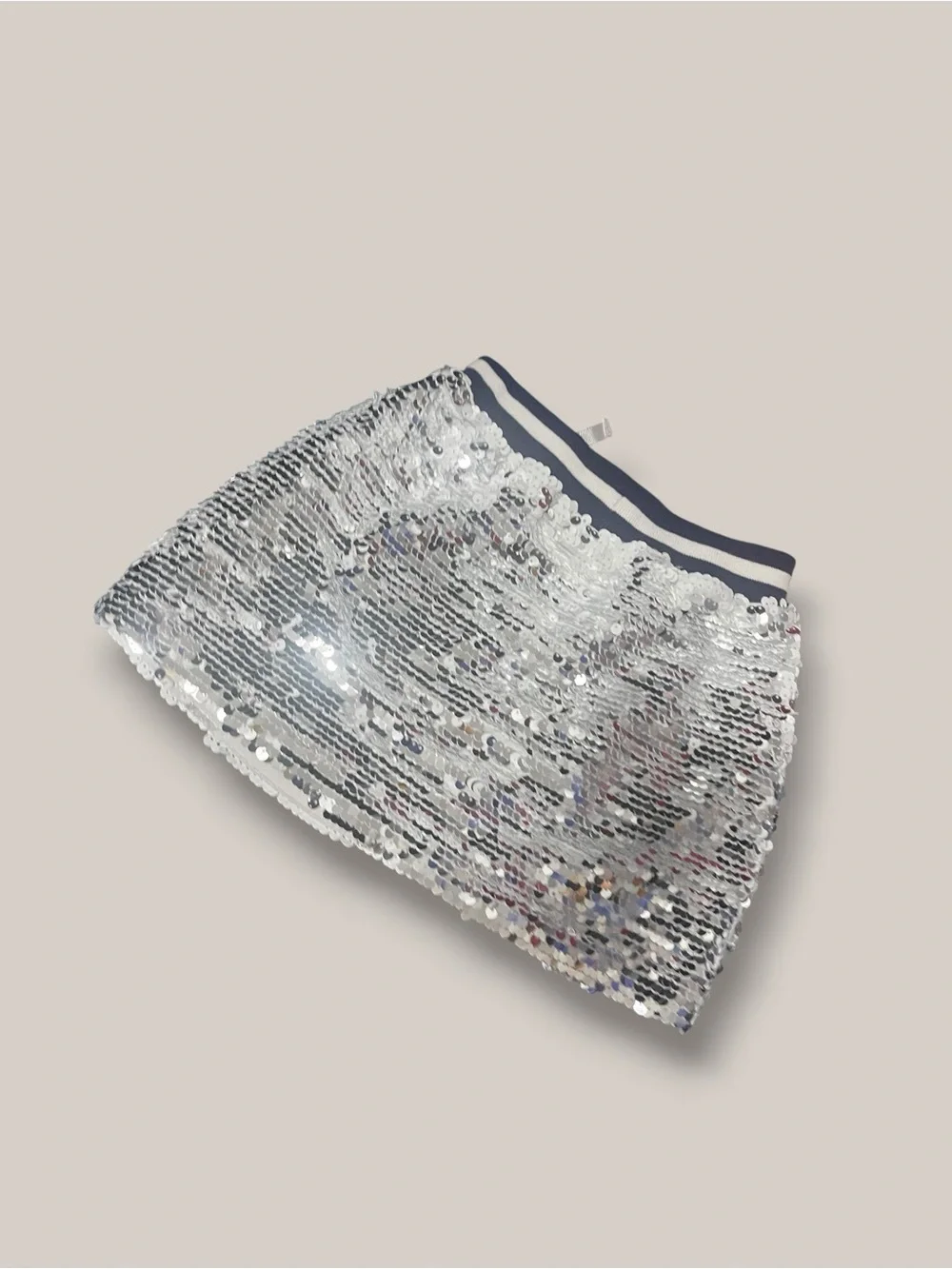 NWT Rockets of Awesome Silver Sequin Mini Skirt Elastic Waist Drawstring Size 3
